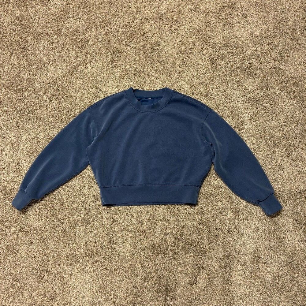 Lululemon Perfectly Oversized Cropped Crew Softstreme Size 0 Mineral Blue Logo